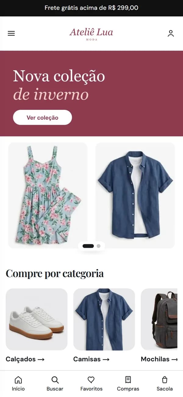 A mesma loja aberta no celular